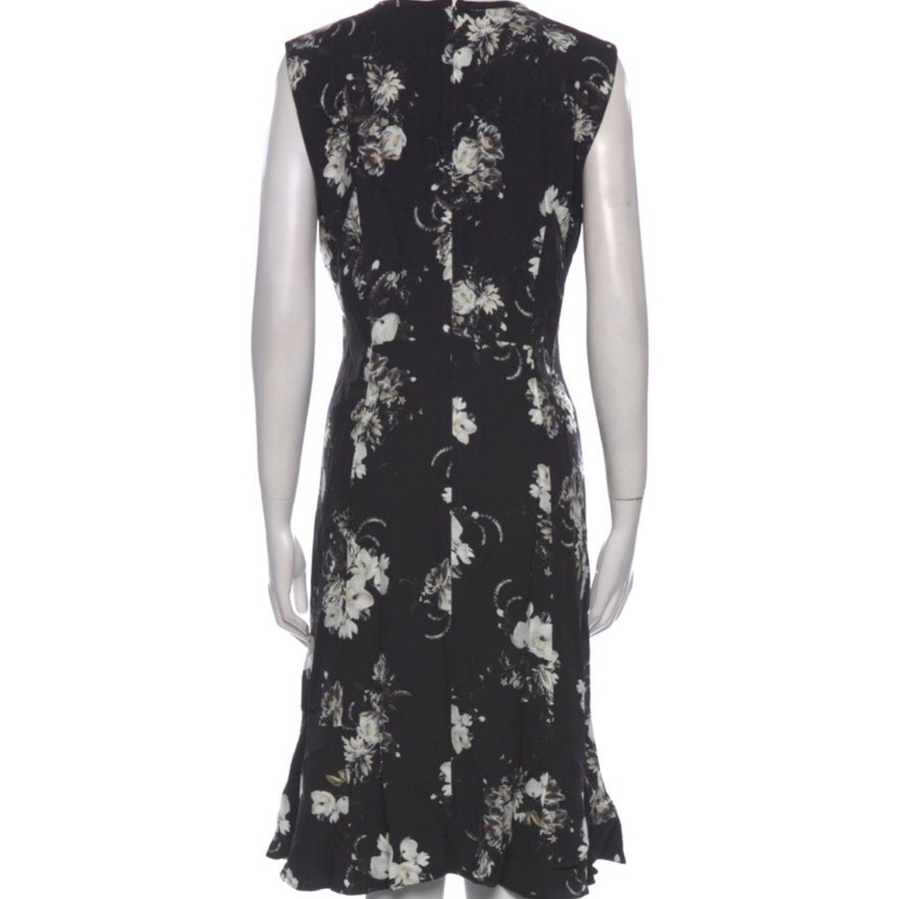 ERDEM Jana Floral Knee Length Crepe Black Floral Sleeveless Midi Dress Ruffle 12 - Picture 13 of 13